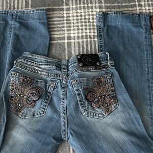 Miss Me Blue Boot Cut Jeans with Embellished. 31” inseam